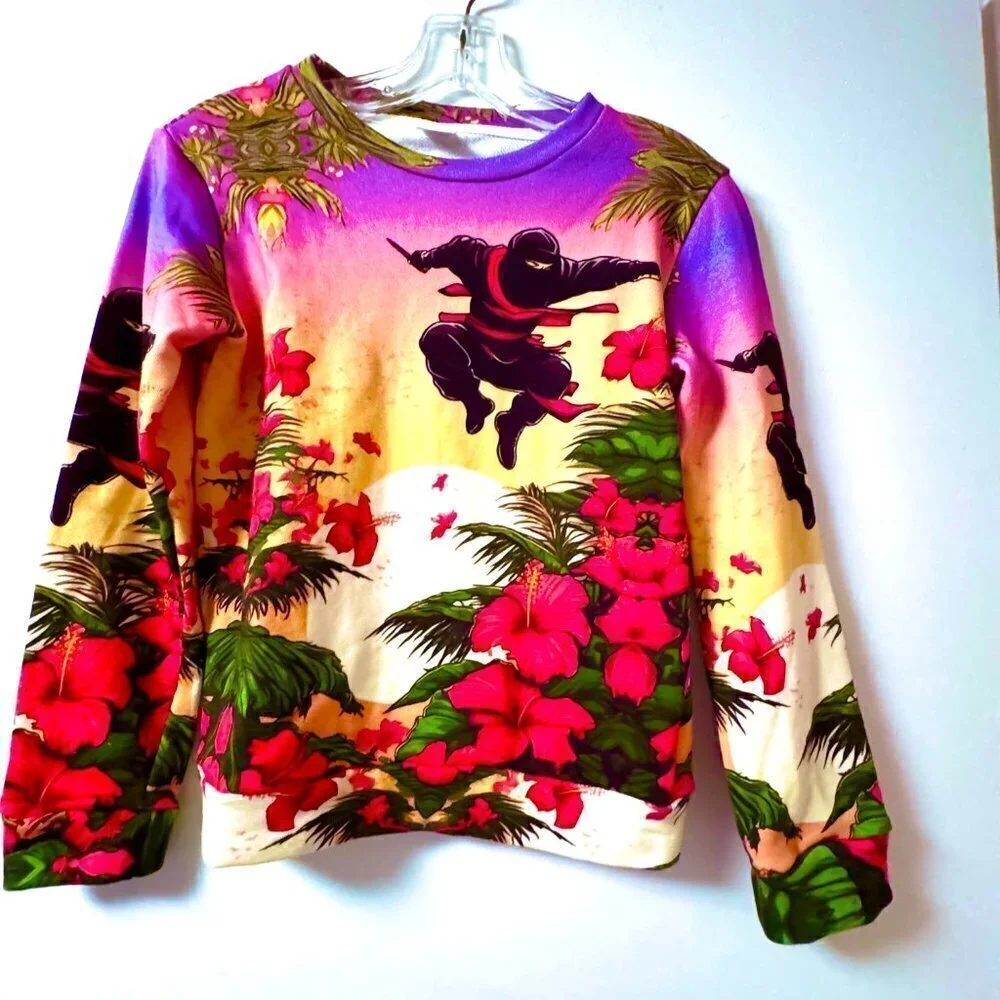 Cotton Ninja Floral Crew Neck Sweatshirt Hawaiian Size Small Girl Youth